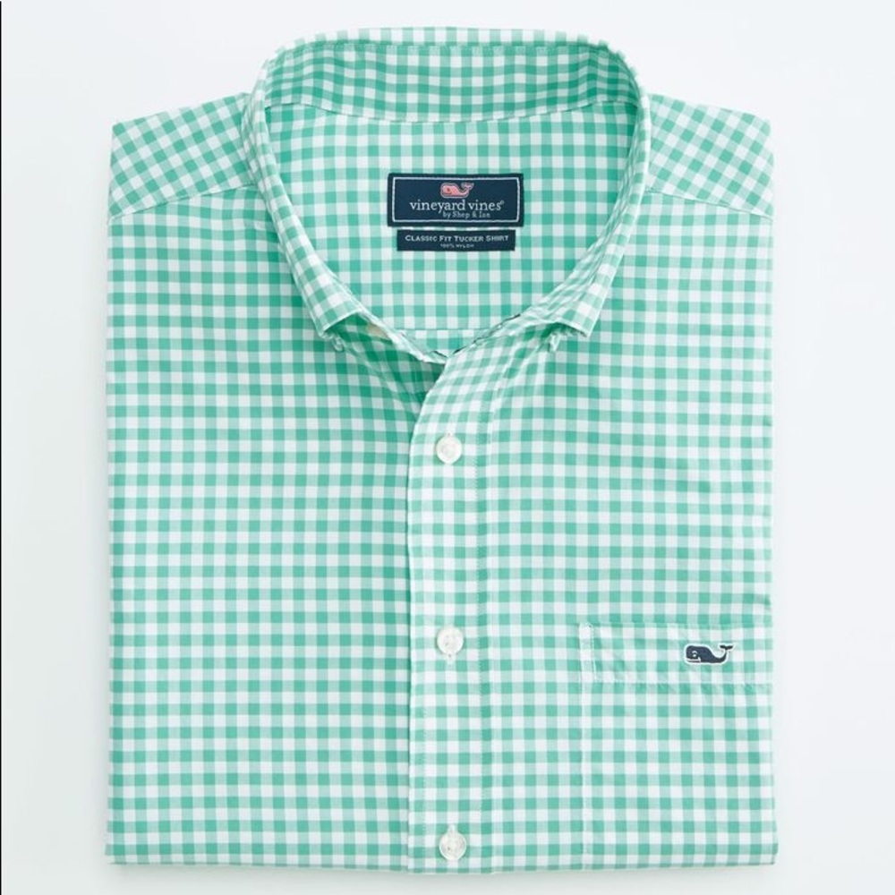 Vineyard vines men’s tucker shirt green gingham L